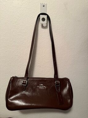 Coach Dark Brown Leather Shoulder Bag with Silver Hardware